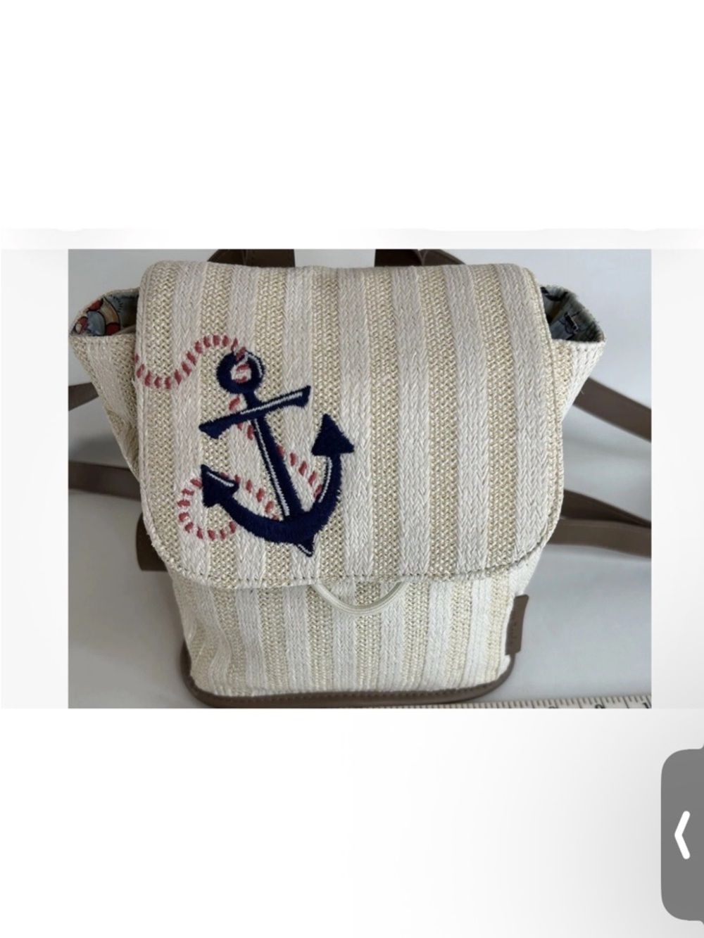 Vera Bradley Cream Striped small  Backpack with Navy Anchor and Pink Accent